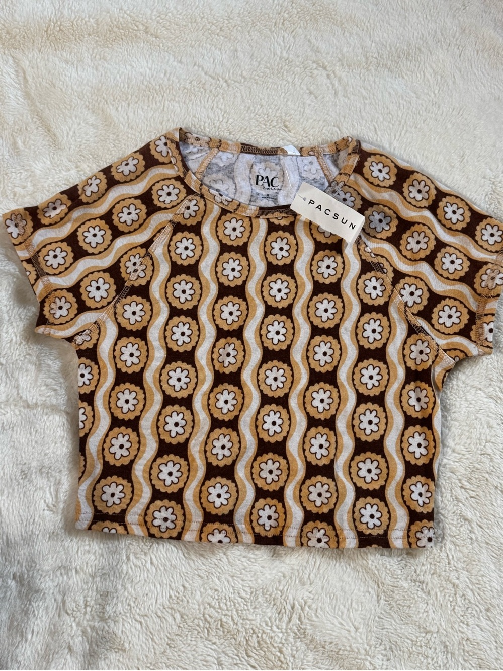 PacSun Brown Cream Floral Wave Crop Tee